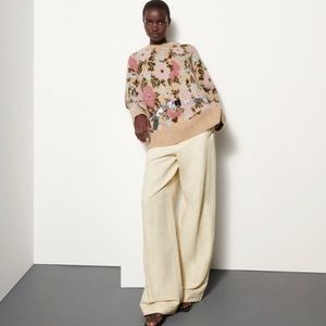 Zara oversized floral Jacquard knit sweater